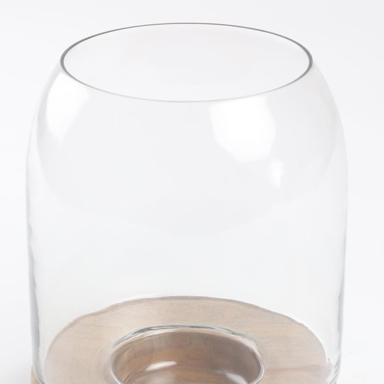 Selena Glass Hurricane Candle Holder with Wooden Base