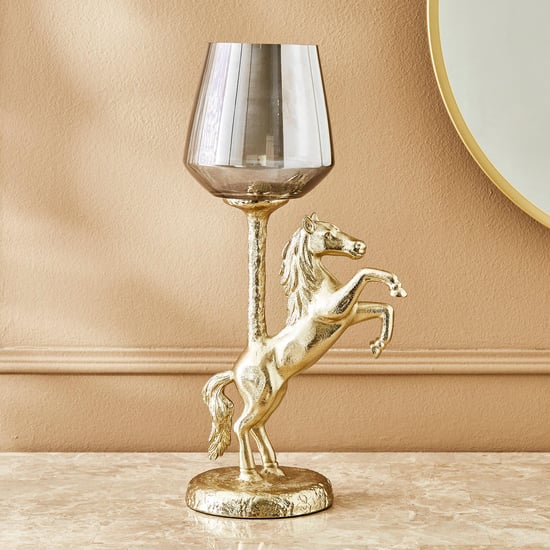 Eternity Vivere Glass & Aluminium Horse Hurricane Candle Holder