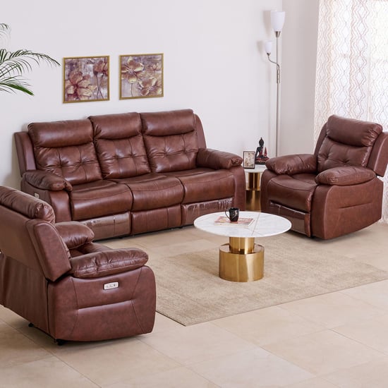 Blake Half Leather 3+1+1 Seater Electric Recliner Set - Brown