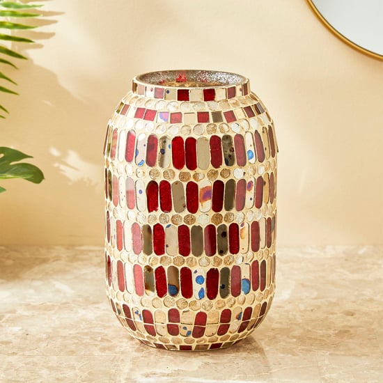 Mabel Decor Glass Mosaic Patterned Hurricane Candle Holder