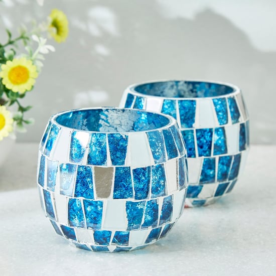 Mabel Decor Set of 2 Glass Mosaic Patterned T-Light Holders