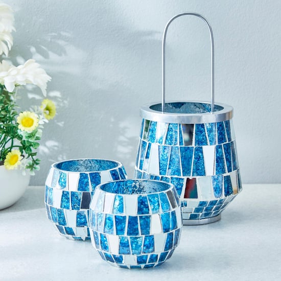 Mabel Decor Set of 2 Glass Mosaic Patterned T-Light Holders