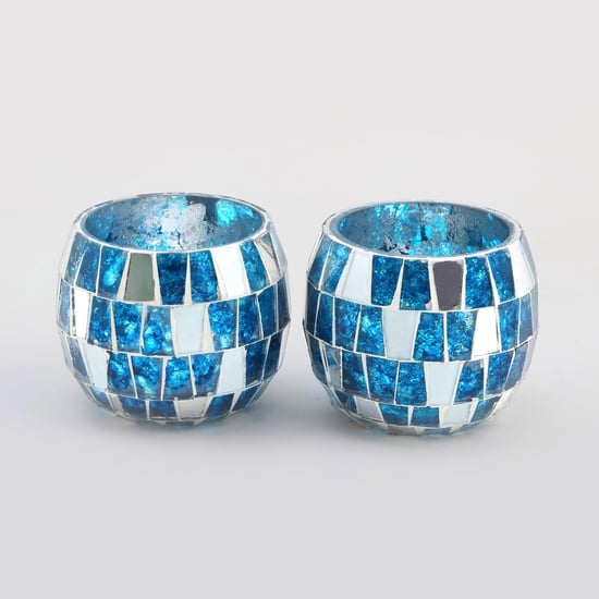 Mabel Decor Set of 2 Glass Mosaic Patterned T-Light Holders