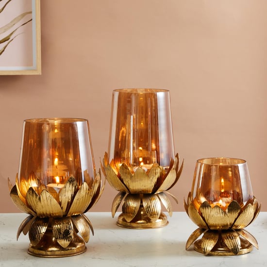 Rylee Glass Hurricane Candle Holder with Lotus Stand