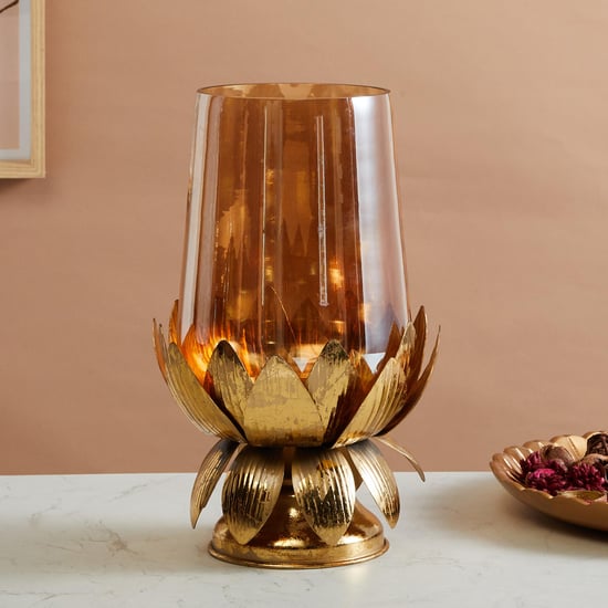 Rylee Glass Hurricane Candle Holder with Lotus Stand