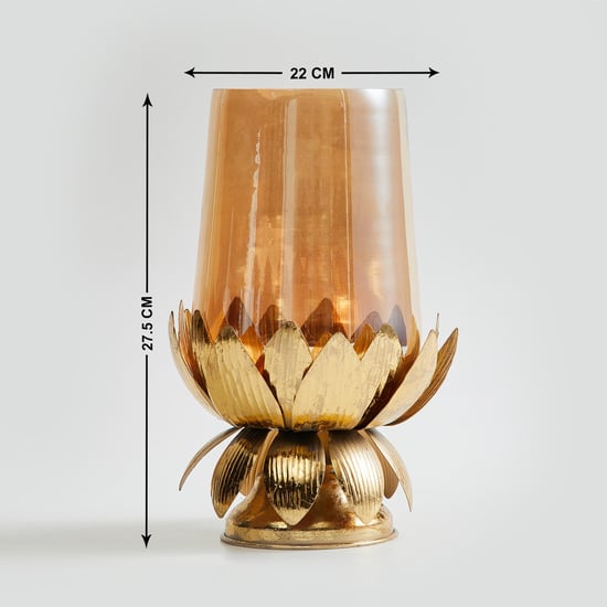 Rylee Glass Hurricane Candle Holder with Lotus Stand