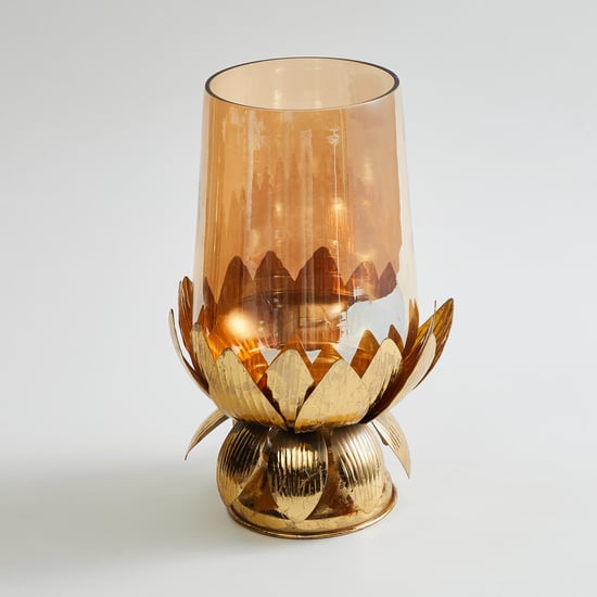 Rylee Glass Hurricane Candle Holder with Lotus Stand