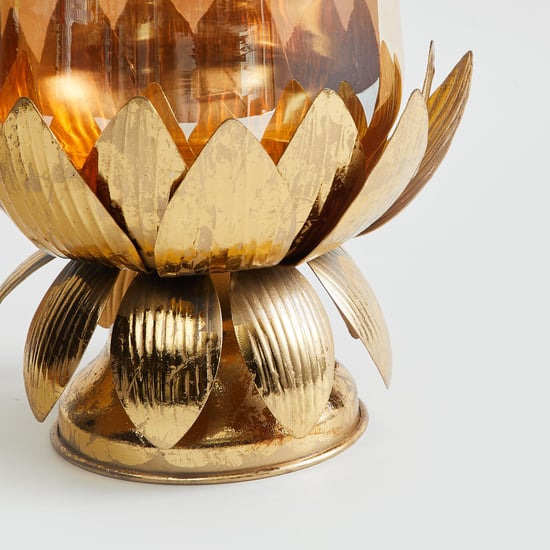 Rylee Glass Hurricane Candle Holder with Lotus Stand