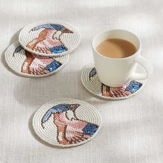 Alora Birds of Paradise Set of 4 Poly Satin Beaded Coasters