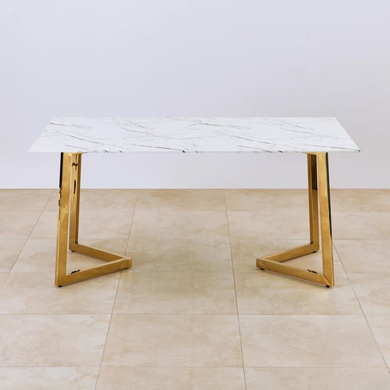 Bianca Glass Top 6-Seater Dining Set with Chairs - White and Blue