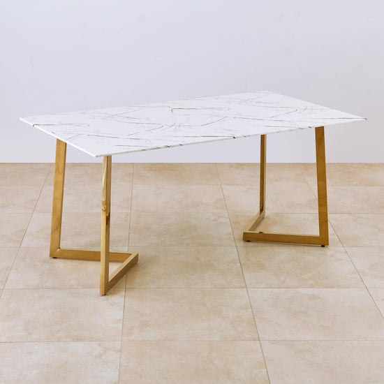 Bianca Glass Top 6-Seater Dining Set with Chairs - White and Blue