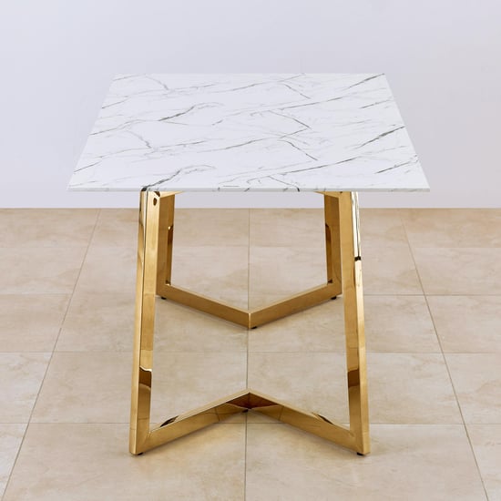 Bianca Glass Top 6-Seater Dining Set with Chairs - White and Blue