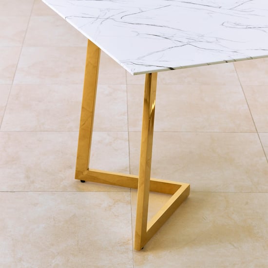 Bianca Glass Top 6-Seater Dining Set with Chairs - White and Blue