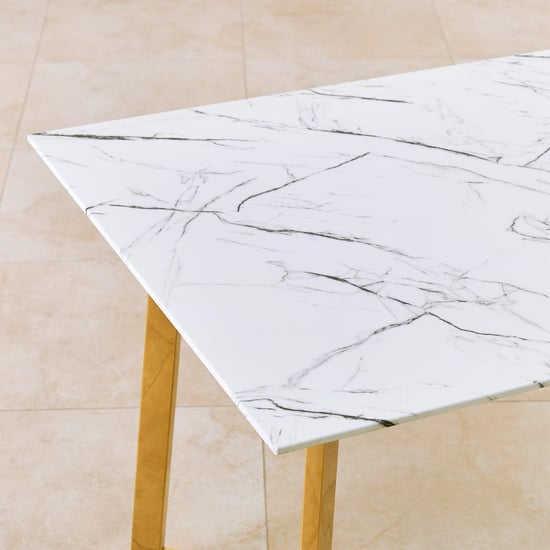 Bianca Glass Top 6-Seater Dining Set with Chairs - White and Blue