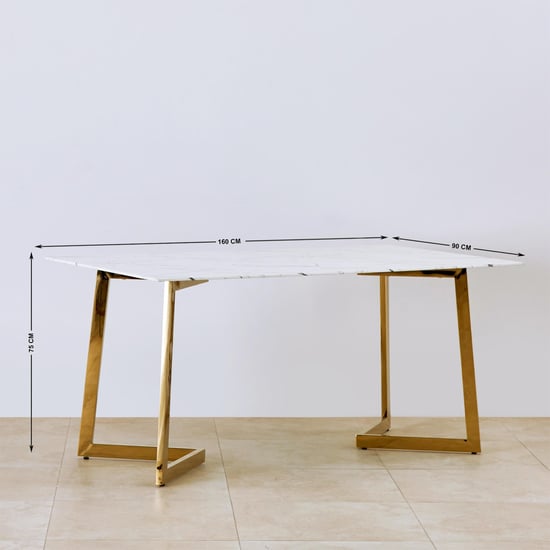 Bianca Glass Top 6-Seater Dining Set with Chairs - White and Blue