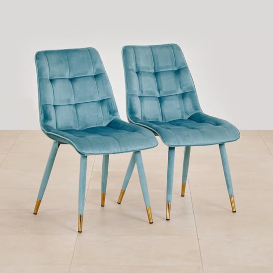 Bianca Glass Top 6-Seater Dining Set with Chairs - White and Blue