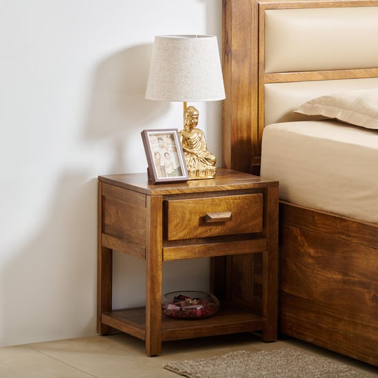 Adana Mango Wood Bed Side Table with Drawer - Brown