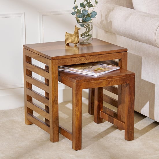 Adana Mango Wood Nest of 2 Tables - Brown