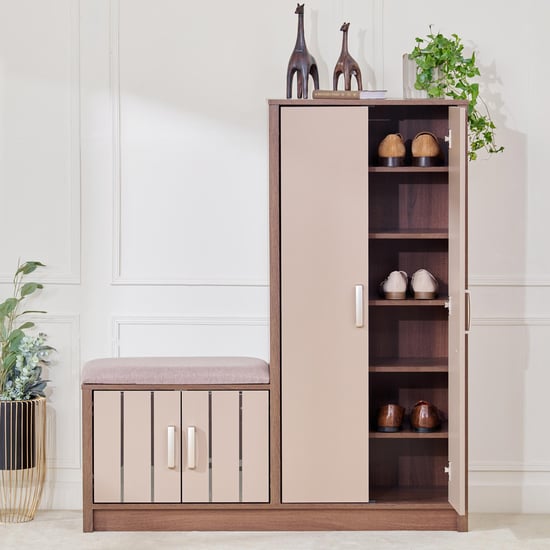 Leon 14 Pairs Shoe Cabinet with Cushion Seat - Brown