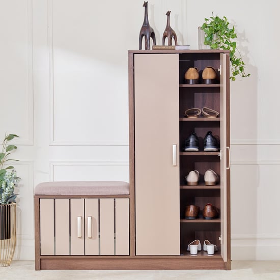 Leon 14 Pairs Shoe Cabinet with Cushion Seat - Brown