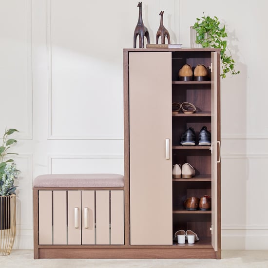 Leon 14 Pairs Shoe Cabinet with Cushion Seat - Brown