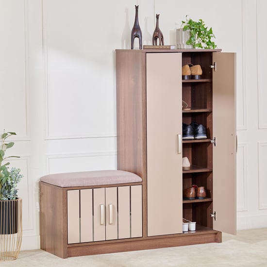 Leon 14 Pairs Shoe Cabinet with Cushion Seat - Brown