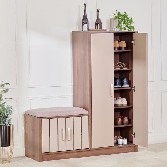 Leon 14 Pairs Shoe Cabinet with Cushion Seat - Brown
