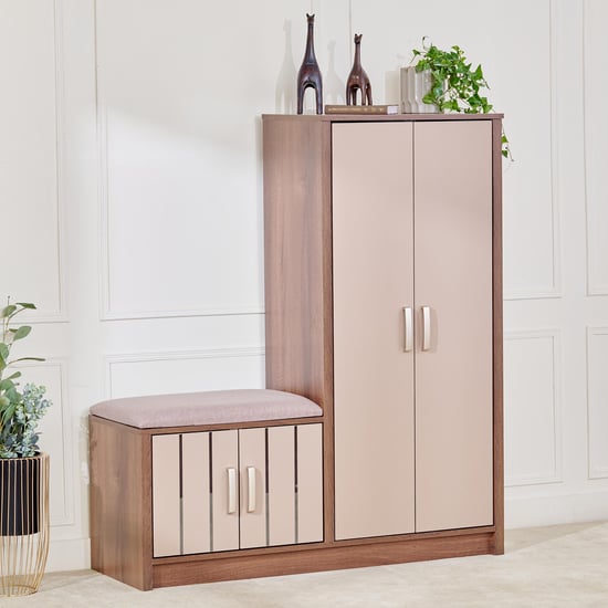 Leon 14 Pairs Shoe Cabinet with Cushion Seat - Brown