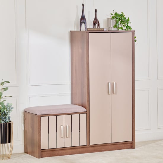 Leon 14 Pairs Shoe Cabinet with Cushion Seat - Brown