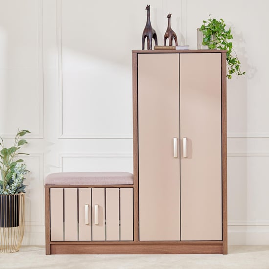 Leon 14 Pairs Shoe Cabinet with Cushion Seat - Brown