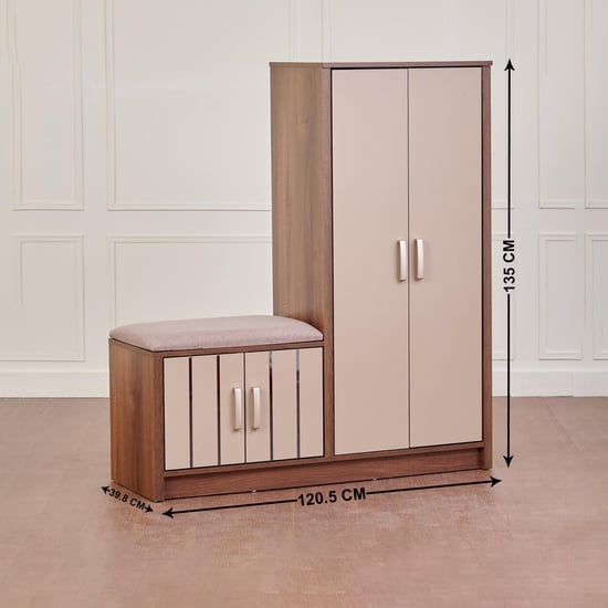 Leon 14 Pairs Shoe Cabinet with Cushion Seat - Brown