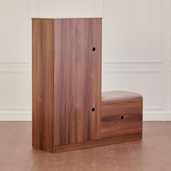 Leon 14 Pairs Shoe Cabinet with Cushion Seat - Brown