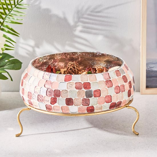 Corsica Glass Mosaic Patterned Potpourri Bowl with Metal Stand