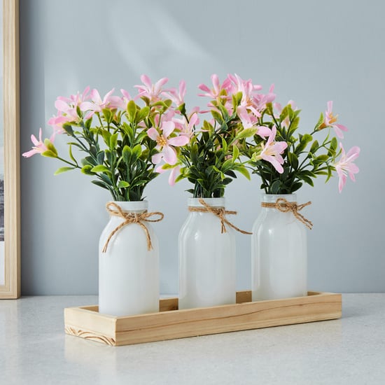 Gloria Set of 3 Artificial Gardenia Flowers in Glass Pots