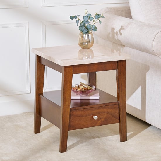 Harmony Sia Faux Marble Top End Table - Brown