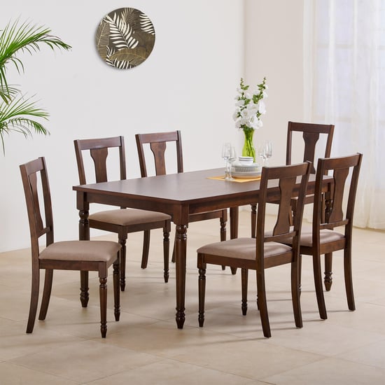 Helios Zoe Solid Wood 6-Seater Dining Set with Chairs - Brown