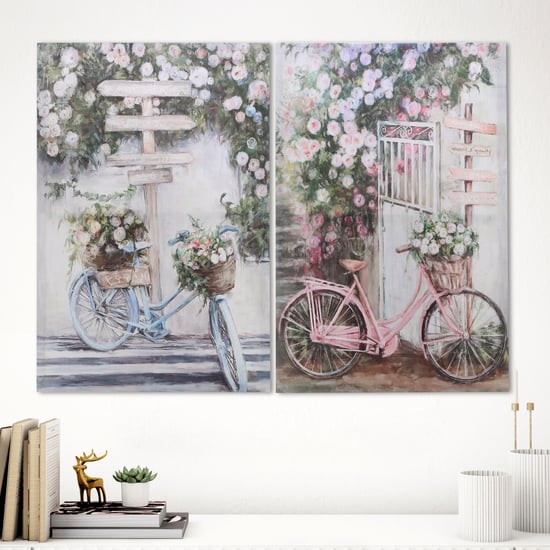 Brezza Set of 2 Canvas Flower and Bicycle Printed Picture Frames - 60x40cm