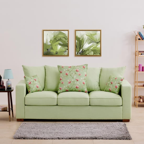 Cane Connection Fabric 3+2 Seater Sofa Set with Cushions - Green