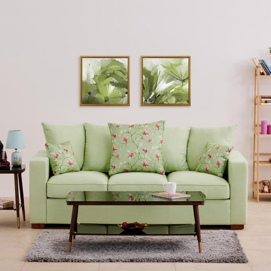 Cane Connection Fabric 3+2 Seater Sofa Set with Cushions - Green