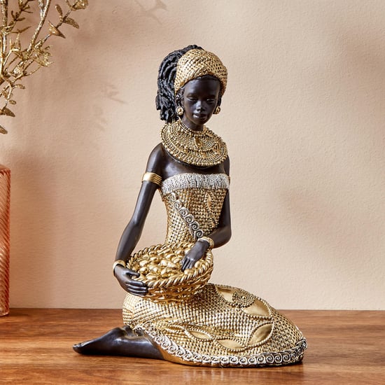 Corsica Jaguar Polyresin Sitting African Lady with Basket Figurine