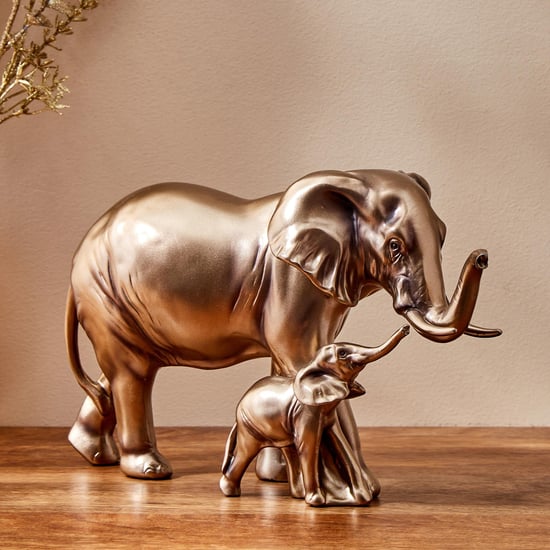 Jaguar Polyresin Elephant and Calf Figurine