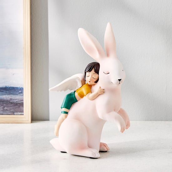 Souvenir Polyresin Girl on Rabbit Figurine