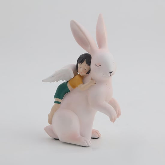 Souvenir Polyresin Girl on Rabbit Figurine