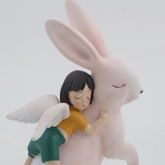 Souvenir Polyresin Girl on Rabbit Figurine