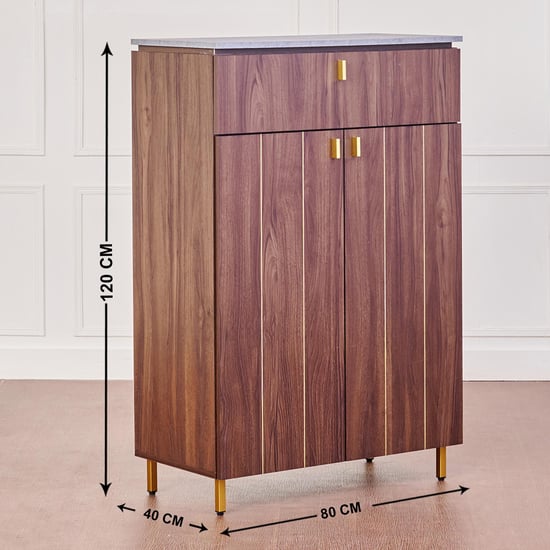 Roger 15 Pairs Shoe Cabinet with Drawer - Brown
