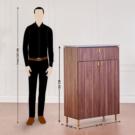 Roger 15 Pairs Shoe Cabinet with Drawer - Brown