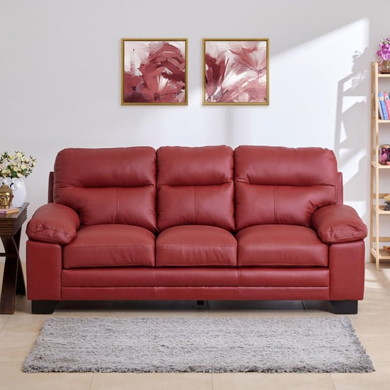 Winchester Half Leather 3-Seater Sofa - Burgundy