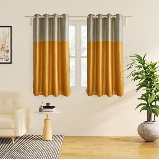 Contempo Set of 2 Colourblocked Room Darkening Window Curtains