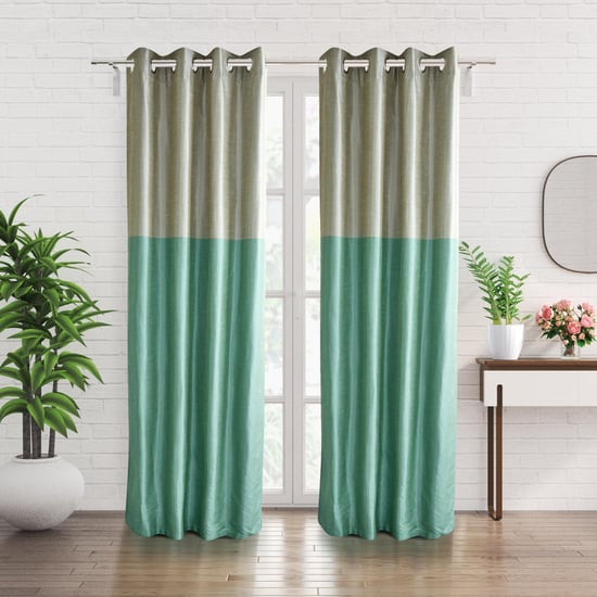 Contempo Set of 2 Colourblock Room Darkening Door Curtains - 7ft