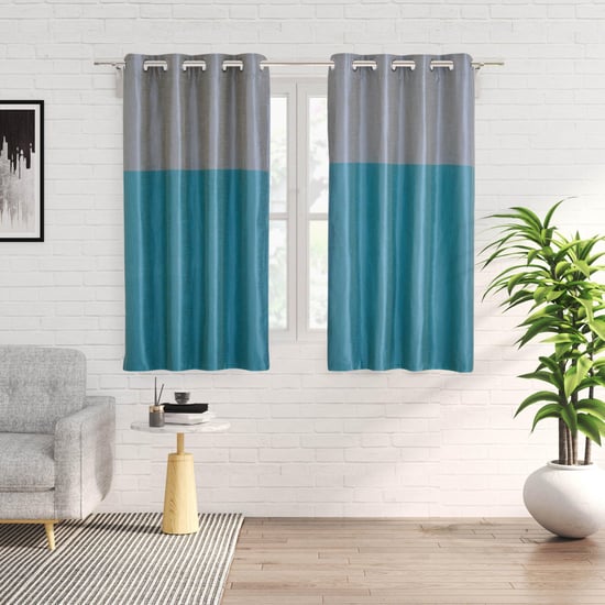 Contempo Set of 2 Colourblock Room Darkening Window Curtains